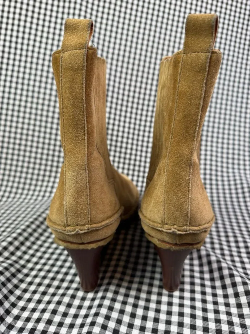 Tory Burch Lila Western Ankle Boots Womens 8.5 Brown Suede Heel Designer Rustic